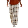 thumbnail image 1 of Maplenight Plaid Wide Leg Pants for Women Elastic Waist Long Trousers with Pockets Loose Casual Lounge Pants, 1 of 5