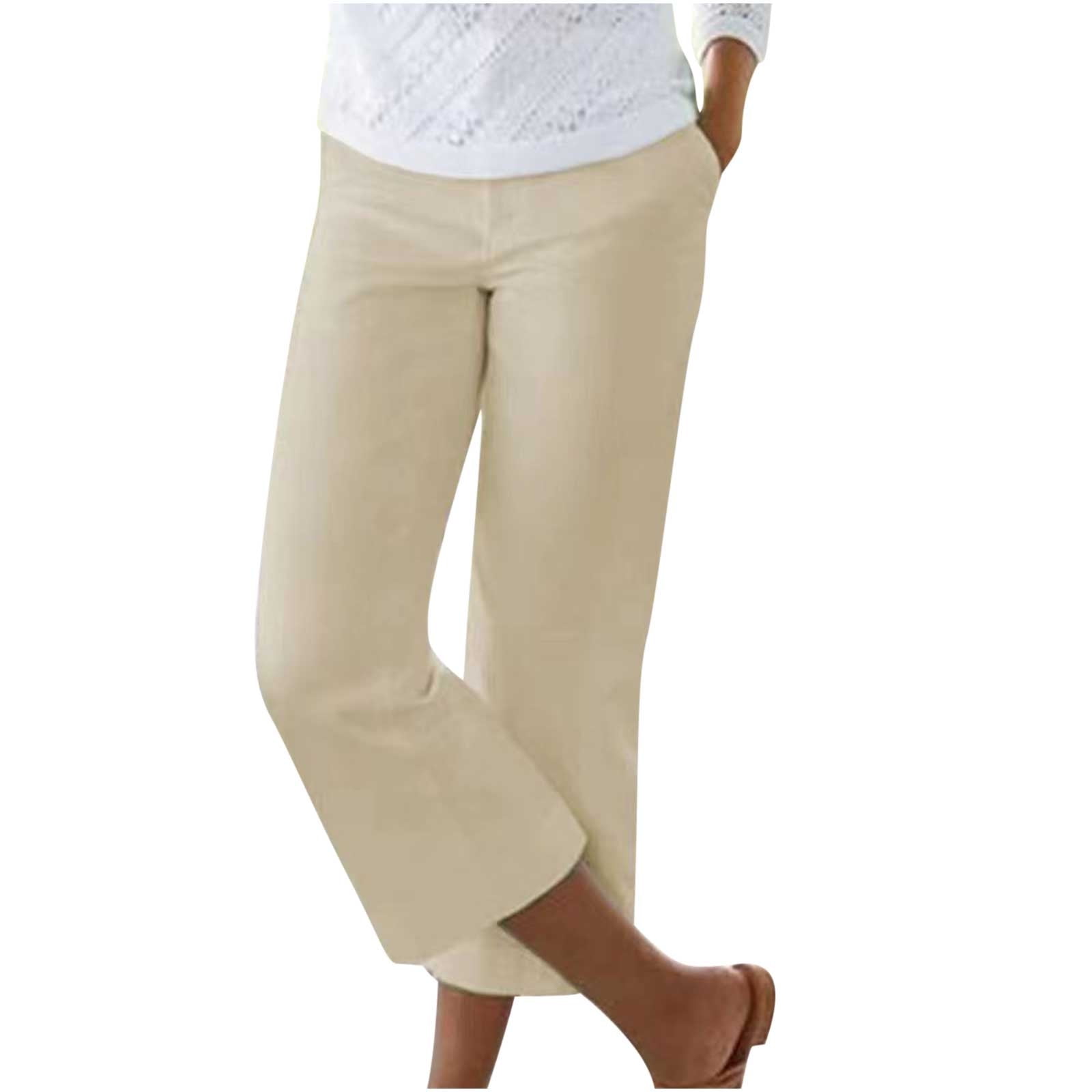 Maplenight Plus Size Capri Pants Women's Solid Color Elastic Waist ...