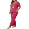 thumbnail image 1 of Maplenight Plus Size Pajamas Set for Women 2 Piece Pjs Short Sleeve Top and Wide Leg Pants Lounge Set Soft Sleepwear Loungewear, 1 of 6