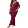 thumbnail image 1 of Maplenight Plus Size Pajamas Set for Women 2 Piece Pjs Short Sleeve Top and Wide Leg Pants Lounge Set Soft Sleepwear Loungewear, 1 of 6