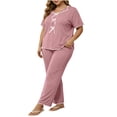 thumbnail image 1 of Maplenight Plus Size Pajamas Set for Women 2 Piece Pjs Short Sleeve Top and Wide Leg Pants Lounge Set Soft Sleepwear Loungewear, 1 of 6