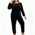 thumbnail image 1 of Maplenight Plus Size Pajamas for Women Sets Thermal Soft Velvet Sleepwear Long Sleeve Pjs Tops & Elastic Waist Joggers 2 Piece Velour lounge Set, 1 of 5