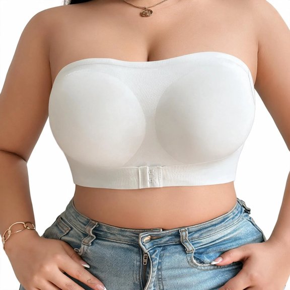 Maplenight Plus Size Strapless Bras for Women Front Closure Bandeau Bra Wireless Seamless Wedding Lightweight Comfort Bras