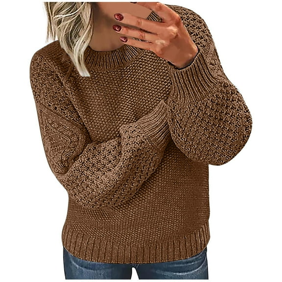 Maplenight Plus Size Sweaters for Women Chunky Knit Long Sleeve Crew Neck Pullover Tops Solid Warm Relaxed Fit Casual Womens Tops for Fall Winter