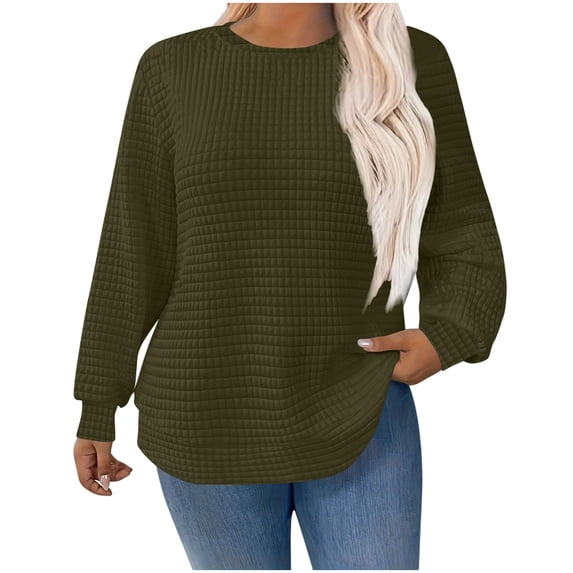 Maplenight Plus Size Sweatshirts for Women Crewneck Long Sleeve Oversized Pullover Sweatshirt Casual Waffle Knit Tops Fall Fashion Clothes