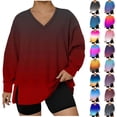 thumbnail image 1 of Maplenight Plus Size Tops for Women Basic Tees Long Sleeve Casual Shirts V-Neck Side Slit Trendy Oversized T Shirts, 1 of 5