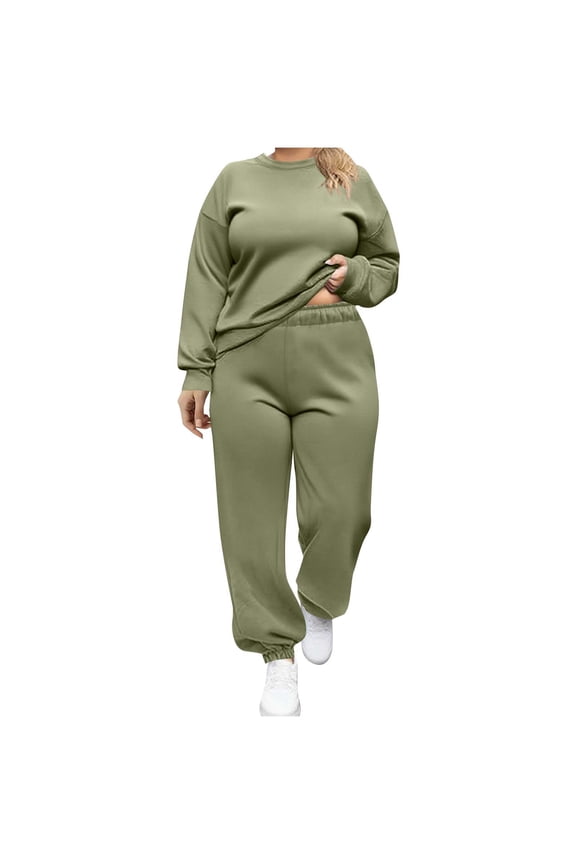 Plus Size Tracksuit for Women Casual Crew Neck Long Sleeve Sweatshirt and Drawstring Joggers Sets 2 Piece Activewear Outfits with Pockets