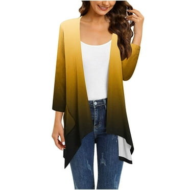 Maplenight Plus Size Womens Cardigan Open Front Lightweight Gradual Long Sleeve Irregular Hem Pleated Cardigan Sweaters S-5XL