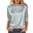 thumbnail image 1 of Maplenight Satin Blouses for Women Crew Neck 3/4 Sleeve Silk Shirts Relaxed Fit Office Business Casual Tops, 1 of 8