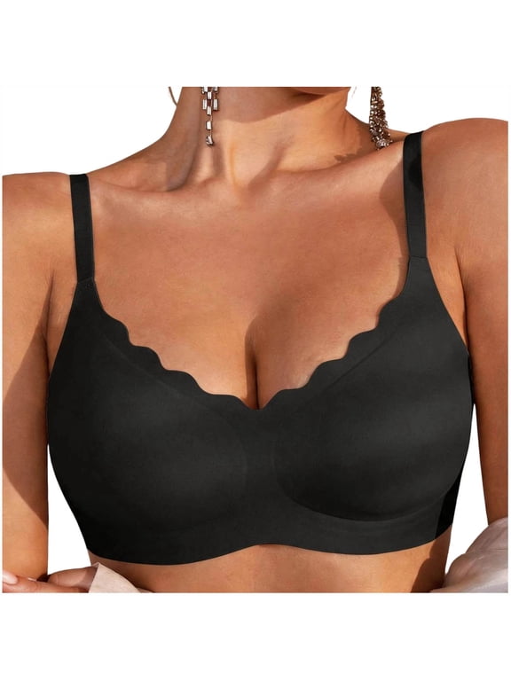 Seamless Bras for Women No Underwire Scalloped Adjustable Straps Push Up Bras