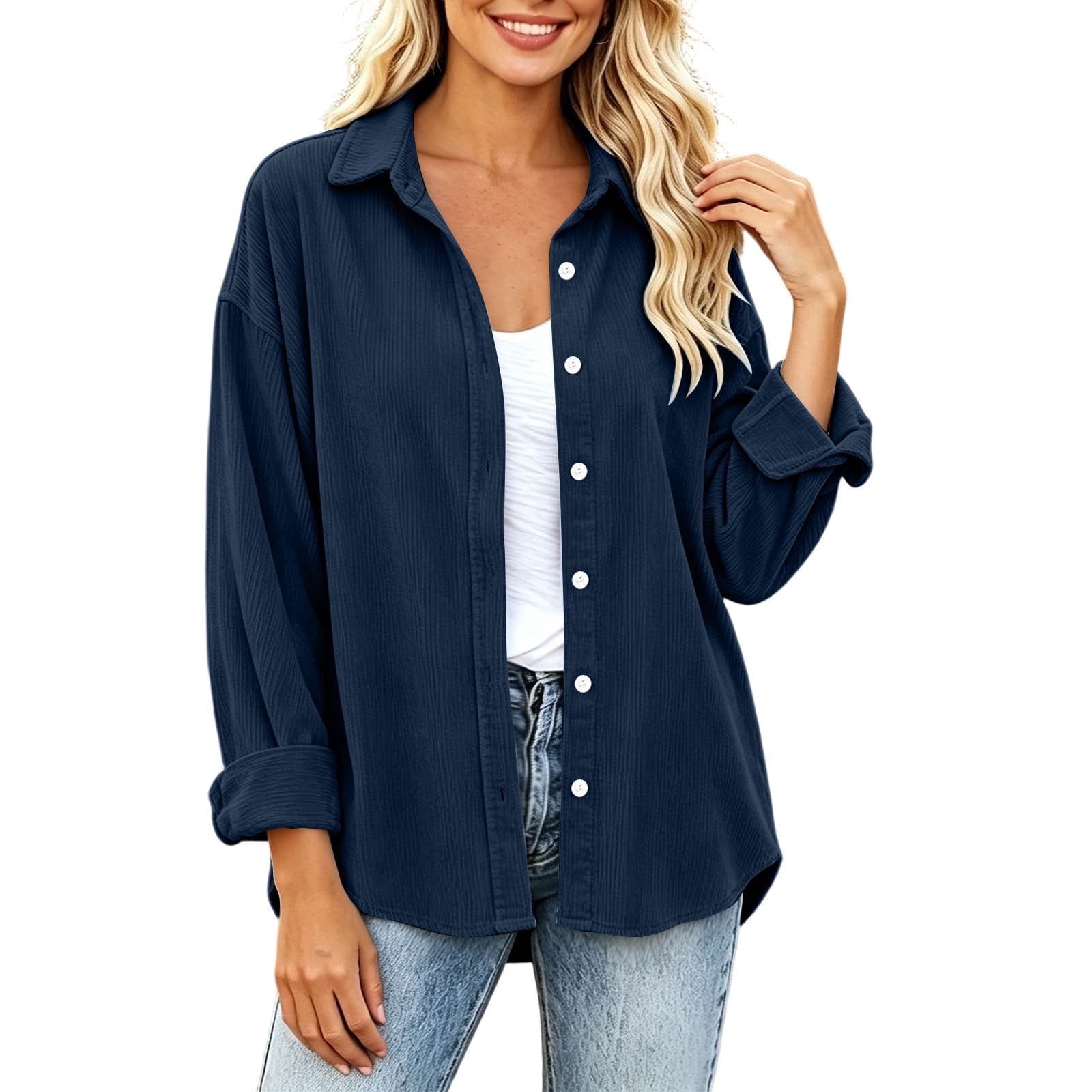 Maplenight Shacket Jackets for Women Button Down Collared Corduroy ...