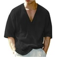 thumbnail image 1 of Maplenight Shirts for Men V Neck Half Sleeve Knit Pullover Tops Solid Breathable Relaxed Fit Casual Shirts for Summer Fall, 1 of 8