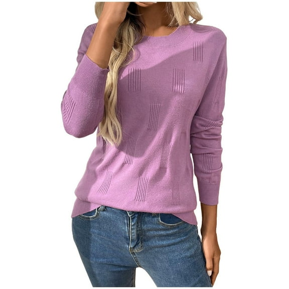 Maplenight Shirts for Women Knit Crew Neck Long Sleeve Pullover Blouses Solid Color Slim Fit Casual Tops for Fall Winter