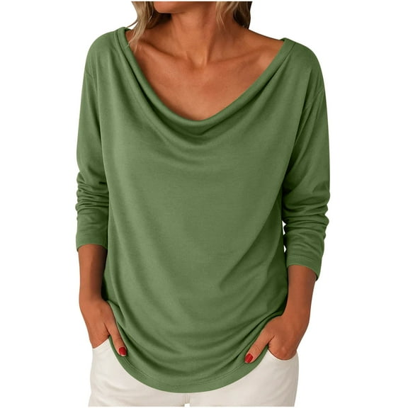 Maplenight Shirts for Women Long Sleeve Cowl Neck Tunic Tops Spring Fall Solid Color Loose Casual Ladies Blouses