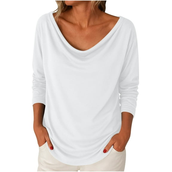Maplenight Shirts for Women Long Sleeve Cowl Neck Tunic Tops Spring Fall Solid Color Loose Casual Ladies Blouses