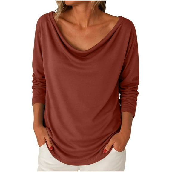 Maplenight Shirts for Women Long Sleeve Cowl Neck Tunic Tops Spring Fall Solid Color Loose Casual Ladies Blouses