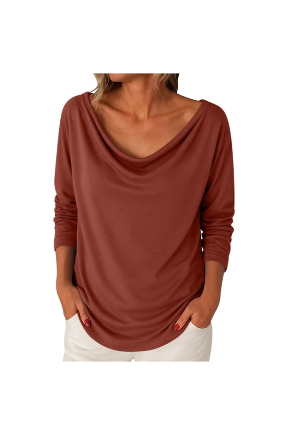 Shirts for Women Long Sleeve Cowl Neck Tunic Tops Spring Fall Solid Color Loose Casual Ladies Blouses
