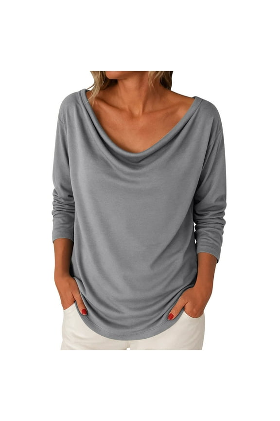 Shirts for Women Long Sleeve Cowl Neck Tunic Tops Spring Fall Solid Color Loose Casual Ladies Blouses