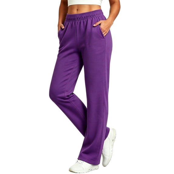 Maplenight Straight Leg Sweatpants for Women Elastic Waist Casual Trousers with Pockets Fall Winter Lounge Pants