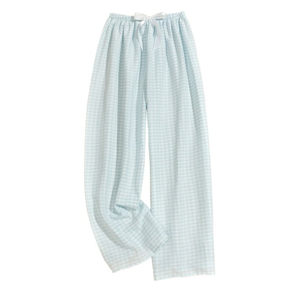 Maplenight Summer Linen Pants for Women Wide Leg Boho Pants Loose Palazzo Pants Plaid Pants with Drawstring