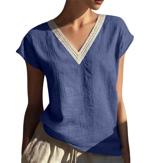 Maplenight Summer Tops for Women Cotton Cap Sleeve Shirts Lightweight Breathable Casual Beach Vacation Tops Daily Wear