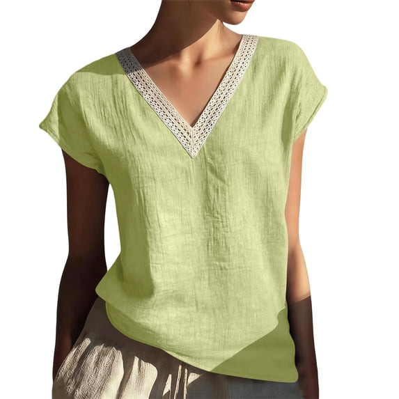 Maplenight Summer Tops for Women Cotton Cap Sleeve Shirts Lightweight Breathable Casual Beach Vacation Tops Daily Wear