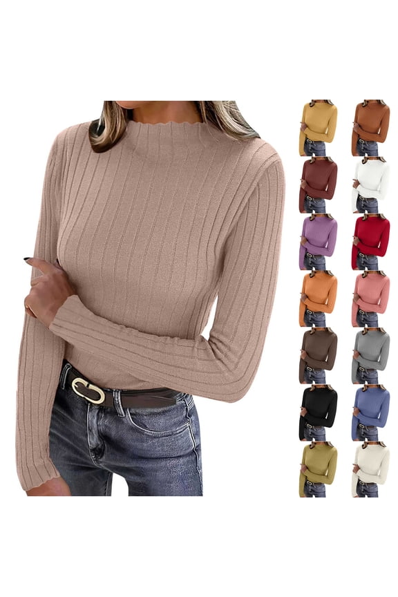 Sweaters for Women Lightweight Ribbed Knit Pullover Long Sleeve Slim Fit Casual Fall Basic Layering Sweater Tops