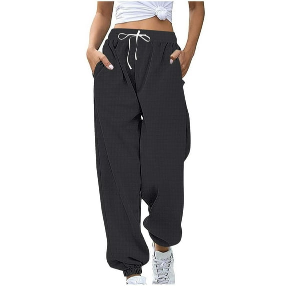 Maplenight Sweatpants for Women Drawstring Elastic Waist Waffle Tapered Pants for Casual Hip Hop, Gym and Jogging