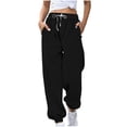 thumbnail image 1 of Maplenight Sweatpants for Women Drawstring Elastic Waist Waffle Tapered Pants for Casual Hip Hop, Gym and Jogging, 1 of 5