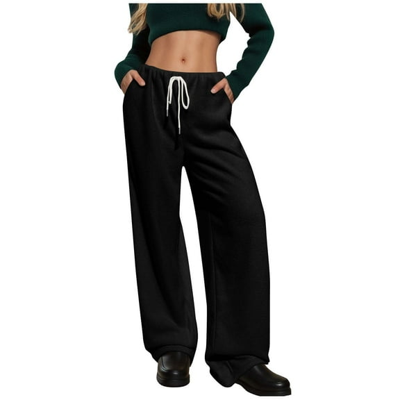 Maplenight Sweatpants for Women Wide Leg Drawstring Elastic Waist Sweat Pants Fall Winter Warm Soft Lounge Pants
