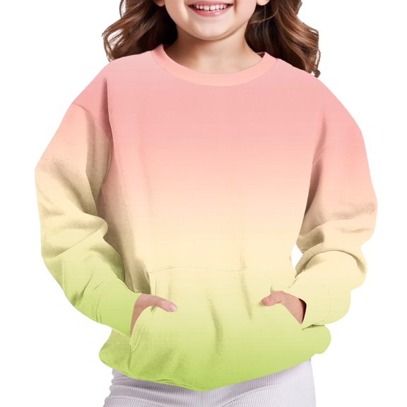 Maplenight Sweatshirt for Girl Crew Neck Trendy Pullover Sweatshirts Gradient Color Loose Casual Long Sleeve Shirts with Pocket