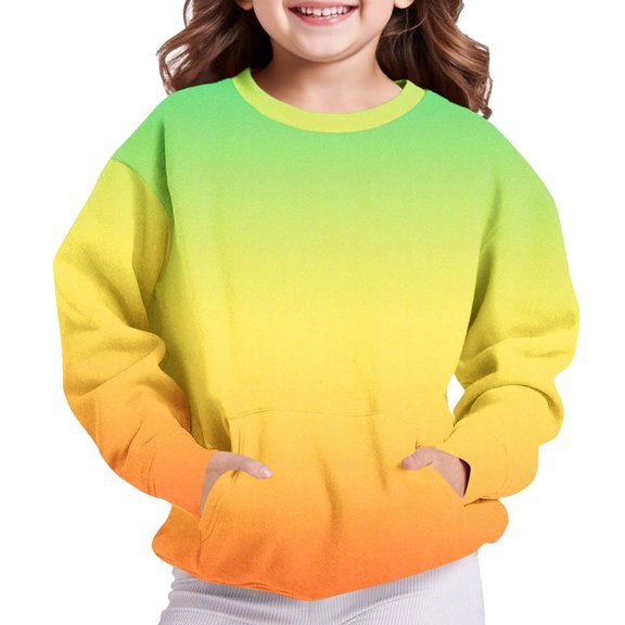 Maplenight Sweatshirt for Girl Crew Neck Trendy Pullover Sweatshirts Gradient Color Loose Casual Long Sleeve Shirts with Pocket