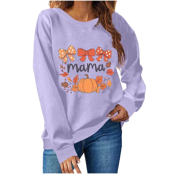 Maplenight Sweatshirt for Women Crew Neck Pullover Thanksgiving Pumpkin Graphic Long Sleeve Womens Tops