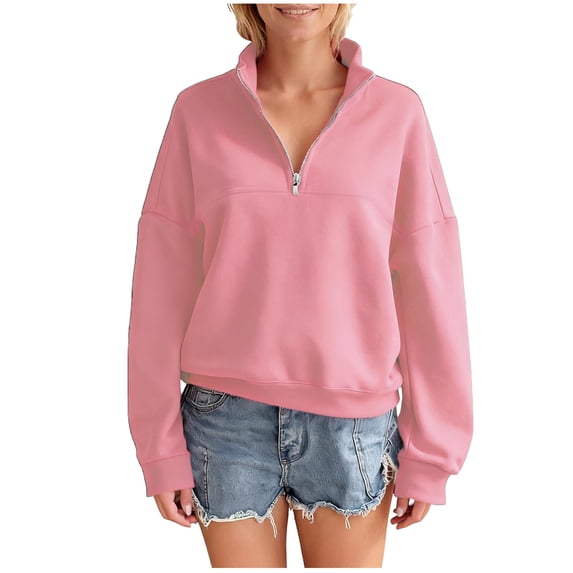 Maplenight Sweatshirts for Women Casual Quarter Zip Oversized Hoodies Fall Winter Relaxed Fit Long Sleeve Pullover Sweatshirt