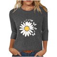 thumbnail image 1 of Maplenight T Shirts for Women Ribbed Knit 3/4 Sleeve Shirts Casual Crewneck Floral Graphic Tee Tops Fall Tunic Blouses, 1 of 5