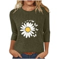 thumbnail image 1 of Maplenight T Shirts for Women Ribbed Knit 3/4 Sleeve Shirts Casual Crewneck Floral Graphic Tee Tops Fall Tunic Blouses, 1 of 5