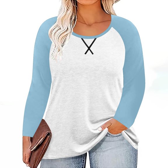 Maplenight T shirts for Women Long Sleeve Fall Tunic Color Block Blouse Casual Crewneck Womens Tops