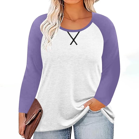 Maplenight T shirts for Women Long Sleeve Fall Tunic Color Block Blouse Casual Crewneck Womens Tops