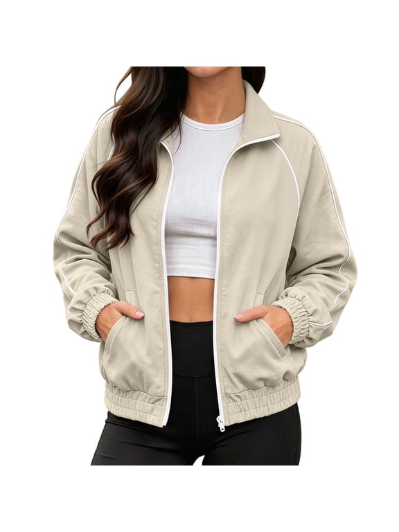 Track Jacket for Women Zip Up Stand Collar Sport Coat with Pockets Lightweight Casual Travel Fall Jackets
