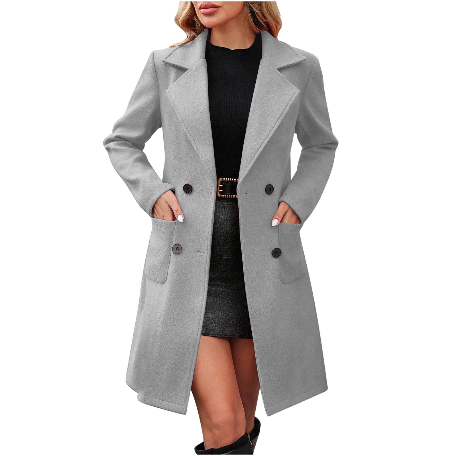 Maplenight Trench Coats for Women Notched Collar Double Breasted