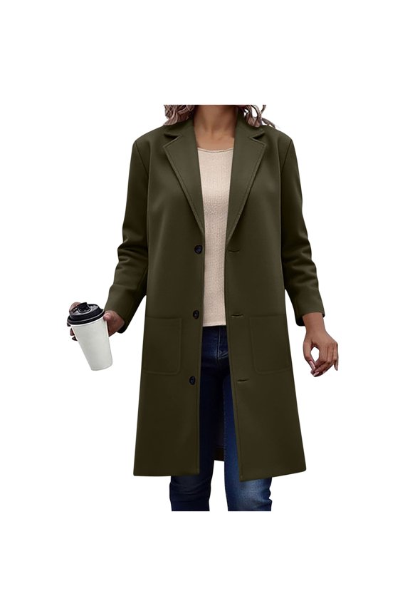 Trench Coats for Women Singel Breasted Long Peacoat Notched Collar Trendy Winter Outerwear
