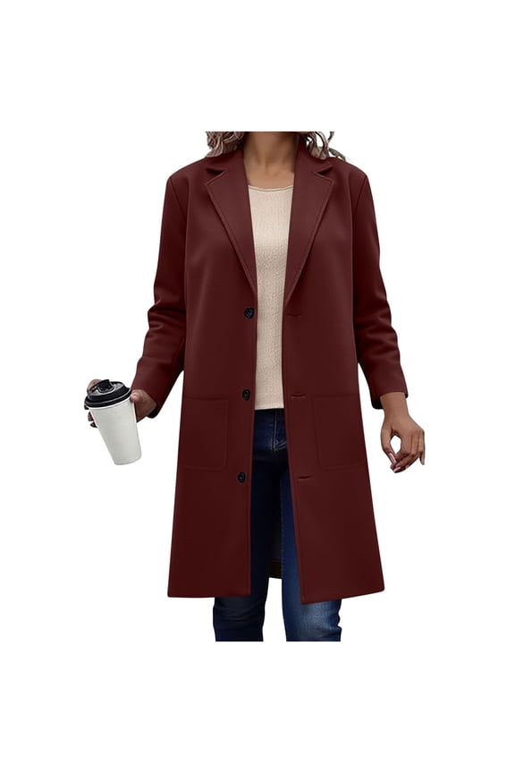 Trench Coats for Women Singel Breasted Long Peacoat Notched Collar Trendy Winter Outerwear