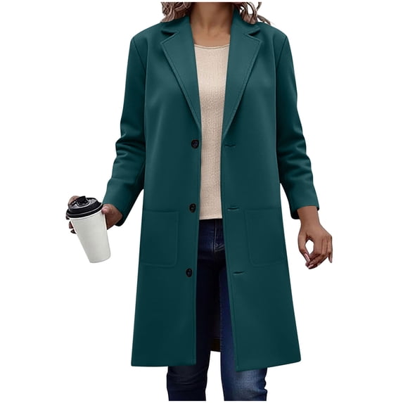 Maplenight Trench Coats for Women Singel Breasted Long Peacoat Notched Collar Trendy Winter Outerwear