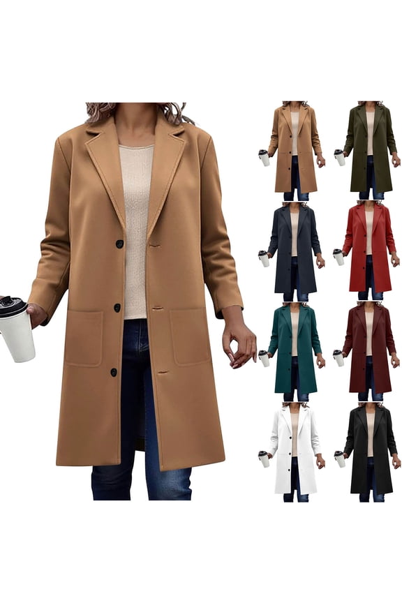 Trench Coats for Women Singel Breasted Long Peacoat Notched Collar Trendy Winter Outerwear