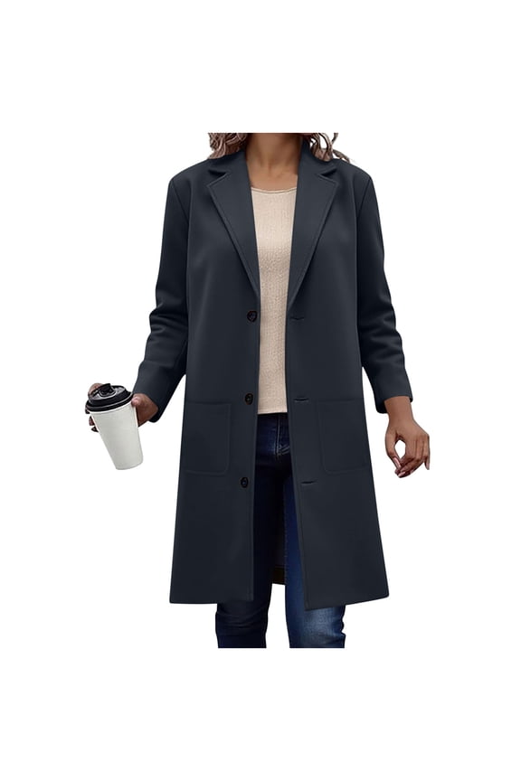Trench Coats for Women Singel Breasted Long Peacoat Notched Collar Trendy Winter Outerwear