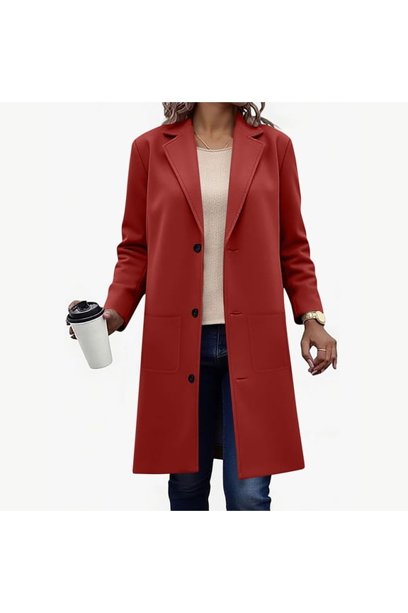 Trench Coats for Women Singel Breasted Long Peacoat Notched Collar Trendy Winter Outerwear