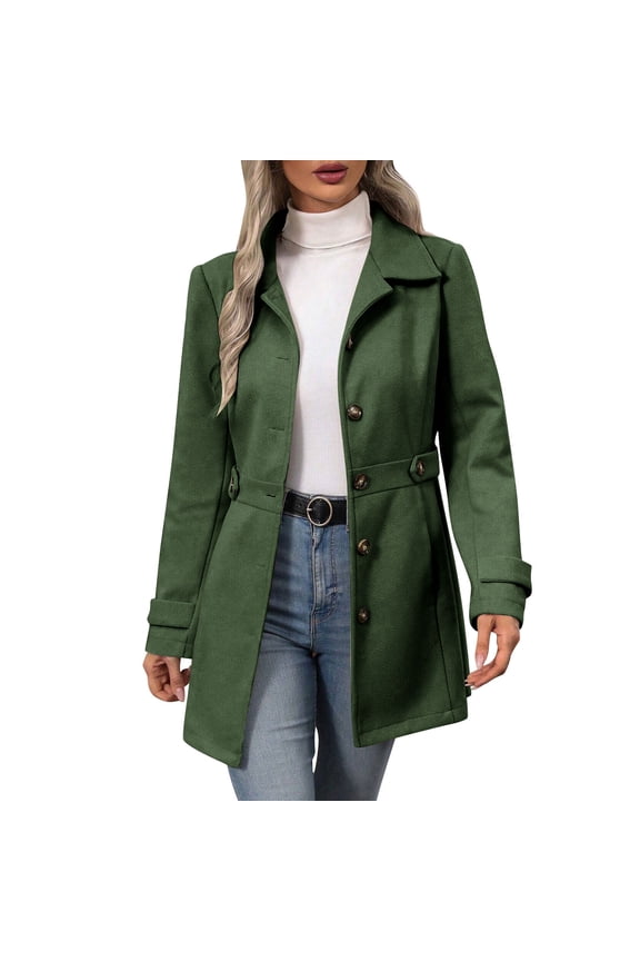 Trench Coats for Women Single Breasted Turndown Collar Long Coats Fall Winter Outerwear