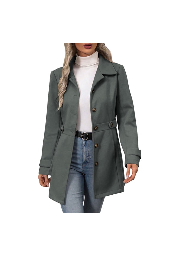 Trench Coats for Women Single Breasted Turndown Collar Long Coats Fall Winter Outerwear