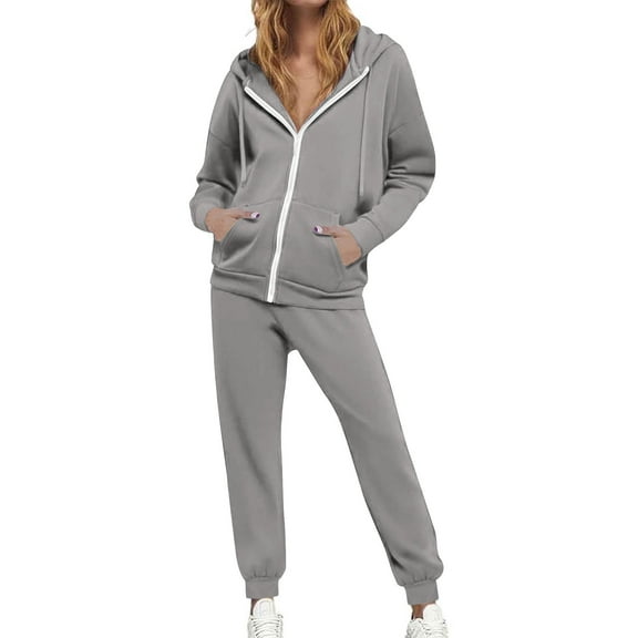 Maplenight Trendy Outfits for Women Full Zip Long Sleeve Hoodie Sweatshirt and jogger Loungewear Set 2 Piece Outfits for Fall Winter