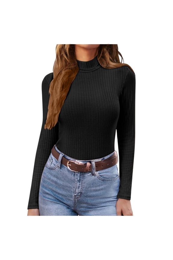 Turtleneck Tops for Women Long Sleeve Layer Tops Ribbed Basic Tees Soft Stretch Thermal Undershirts
